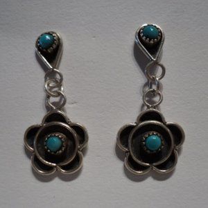 Southwestern Sterling Silver & Turquoise Pierced Earrings